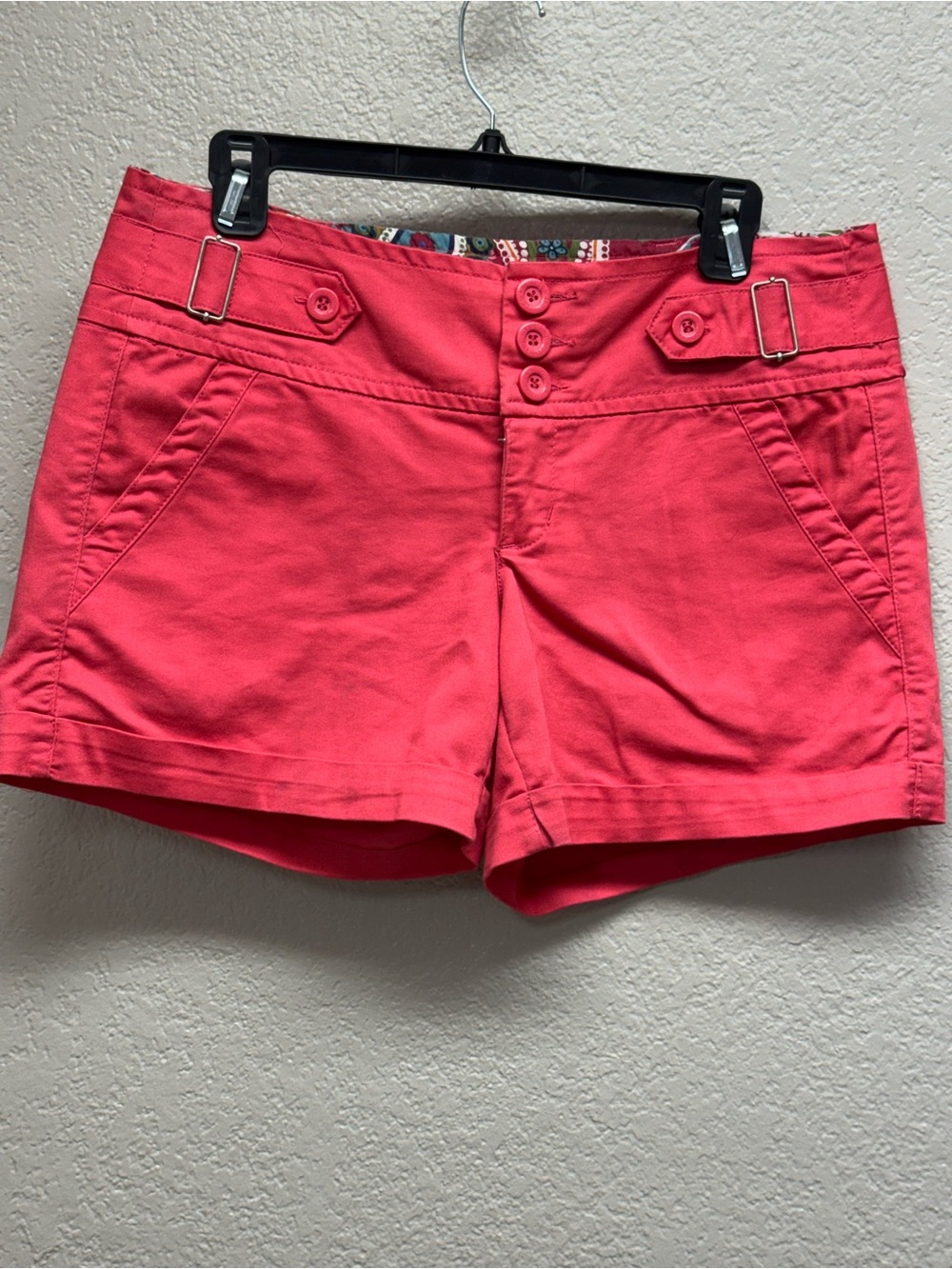 Copper Key Coral Pink High-Rise Button Shorts size 11 Waist 17”